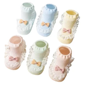 WUYANG FACTORY Multi color Sweet Baby Girls Sneaker Infant Toddler Socks Non Slip Baby Girls Bow Ornament Socks