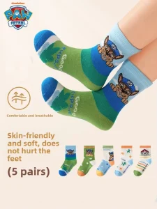 WZ-579 Children’s Autumn Cotton Socks Color Contrast Boys’ Cartoon Anti-pilling Baby Deodorant Mid-calf Sweat-Absorbent