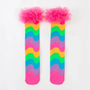 WZ176 Children’s Rainbow Striped Knee Socks Girls’ Trendy Mid Length Halloween Shallow Barrel for Party Performance
