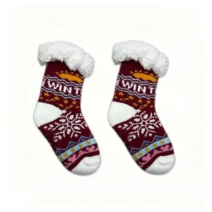 Warm Children Crew Holiday Socks Anti Slip Breathable Knitted Sherpa Lined Fluffy Cute Cartoon Penguin Winter Essential