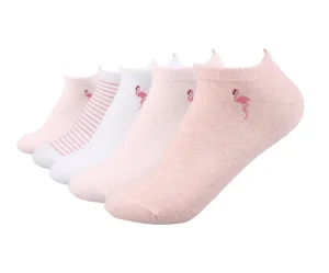 Warm Colored Embroidered Flamingo Socks for Women Customized Embroidered Pattern