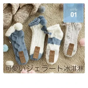 Warm Comfortable Fuzzy Towel Socks Winter Plush Soft Striped Solid Women’s Socks