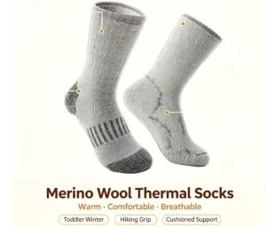 Warm Comfortable Merino Wool Thermal Crew Winter Boot Socks for Toddlers Cartoon Patterned Breathable Hiking Grip Cushioned