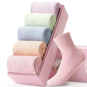 Warm Terry Women’s Winter Crew Socks Candy Color Fleece lined Thick Anti Slip Polyester Casual Stockings