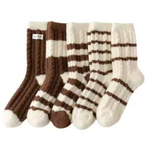 Warm Winter Thicken Stripes Women’s Custom Socks Fashion Soft Crew Fuzzy Socks for Women