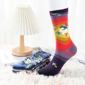 Washed Cotton Casual Socks Cute Animal Jacquard Mid calf Trendy Breathable Sweat absorbent Single Needle Unisex Factory Direct
