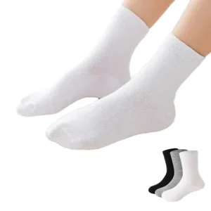 White Color Casual Breathable Crew Knitted Cotton Kids Boys Student Socks School Socks for Kids Girls