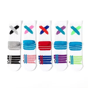 White Crew Sports Socks Basketball Running Socks Grip with Terry Thick