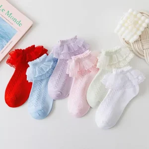 White Girls Lace Ankle Socks Soft Cotton Ruffle Frilly Princess Socks for Birthday Party