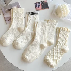 White Women’s Socks Cotton Long Stockings Spring and Autumn Sports Socks College Style Soft and Breathable
