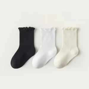 White and Black Ruffled Children’s Socks Classic Design Cute Princess Medium and Large Children Cotton Socks