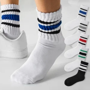 Wholesales Men’s Towel Red Stripes Color Cotton White Socks Thick Terry Slouch Simple Boys Sports Socks