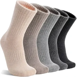Winter 5 Pairs Women’s Thick Warm Merino Wool Printed Crew Socks with Thermo Technology Hiking Work Thermal Use