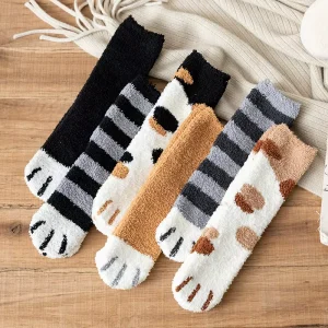 Winter Animal Pattern Coral Fleece Anti-slip Adult Home Sleep Floor Use Thick Carpets Confinement Socks