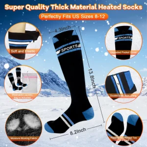 Winter Breathable Outdoor Ski Thermal Electric Rechargeable Battery Heated Knee Socks 100% Cotton for Children Men Women