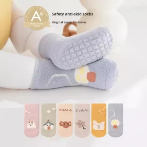 Winter Collection Non-Slip Dotted Terry Cotton Socks Korean Cartoon Design Long Knee High for Infant Neutral