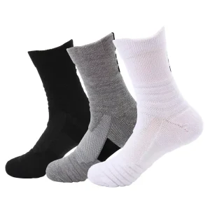 Winter Cotton Running Terry Cushion Anti-slip Basketball Crew Sport Socks With Stripe Custom Mens Socks