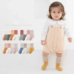Winter Cute Baby Color Blocked Ribbed Crew Socks 4 Pack Kids Two Tone Splicing Contrast Cotton Toddler Muted Tone Hosiery