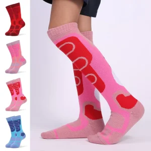 Winter Cute Colorful Mountaineering Hiking Thickened Snow Thermal Sports Wool Socks Over the Knee Thick Kids Ski Socks