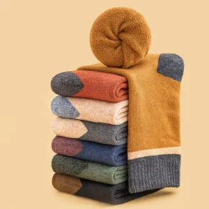 Winter Eco-Friendly Wool Nylon Terry Casual Socks Warm Breathable Solid Crew Cushioned for Women Men