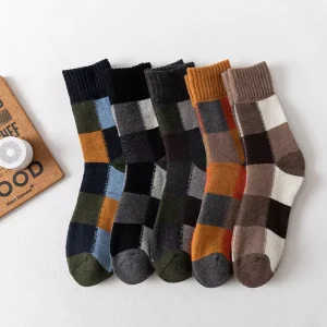 Winter Fancy Thick Warm Thermal Cozy Terry Socks Fashion Plaid Men Socks