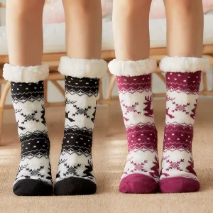 Winter Indoor Fleeced Lined Cabin Socks Women Non Slip Christmas Slipper Sherpa Socks