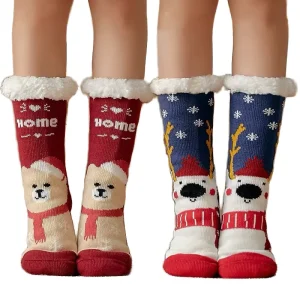 Winter Indoor Mid Calf Length Warm Breathable Knitted Fuzzy Non Slip Fluffy Thick Fleece Lined Slipper Socks