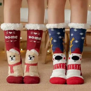 Winter Indoor Mid Calf Length Warm Socks Fuzzy Non Slip Fluffy Socks Thick Fleece Lined Slipper Socks