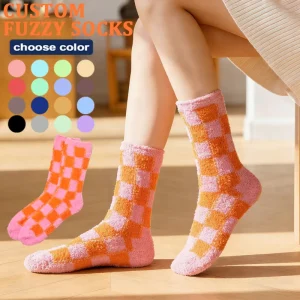 Winter Logo Warm Lounge Women Socks Thermal Crew Fluffy Cozy Fuzzy Socks Design Custom Socks