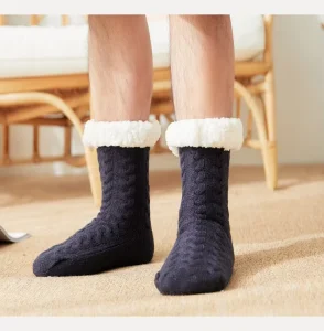Winter Men’s Cable Knit Socks Fluffy Fuzzy Sherpa Lined Outdoor Floor Socks Thick Thermal Slipper Socks