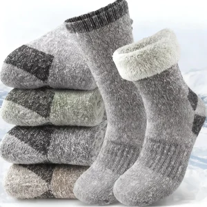 Winter Men’s and Women’s Fleece Warm Outdoor Sports Mountaineering Mid calf Socks Casual Thickened Loop Heat Storage Home Socks