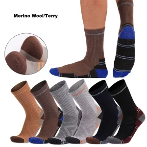 Winter Merino Wool Trail Socks with Thickened Terry Warm Breathable Towel Crew Sports Socks for Hiking Mountaineering Trekking
