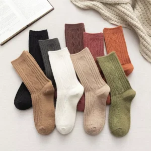 Winter New Fashion Solid Color Thermal Soft Wool Socks Women Knitted Wool Thick Socks