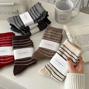 Winter New Fashion Striped Thick Wool Thermal Socks Women Warm Wool Cashmere Socks