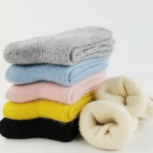 Winter Plain Soft Woolen Bed Socks Women Warm Comfy Knitted Merino Wool Crew Socks