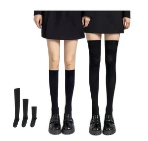 Winter Plain Thick White Black Crew Knee High Thigh High Cotton School Uniform Socks for Girls