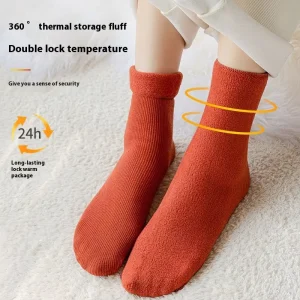 Winter Polyester Fleece Lined Crew Socks Hand Knit Sweat Absorbent Warm Thick Crochet Women Men