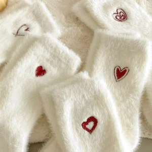 Winter Socks Solid Color love Embroidered Mink Cashmere Women’s Mid tube Socks Plus Cashmere Thick Socks