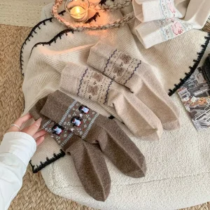 Winter Socks Women Men Thickened Warm Socks Bear Print Patterned Comfy Mid Tube Christmas Socks Gift Winter