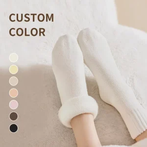Winter Soft Cozy Cashmere Women Thermal Warm Thick Ribbed Hairy Merino Cuffed Mid Wool Socks