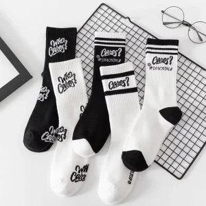Winter Spring Thin Cotton Men’s Mid-Calf Odor-Resistant Sports Socks Knitted Black White ODM