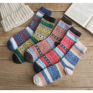 Winter Striped Pattern Warm Terry Mens Socks Cozy Thermal Colorful Wool Men Socks