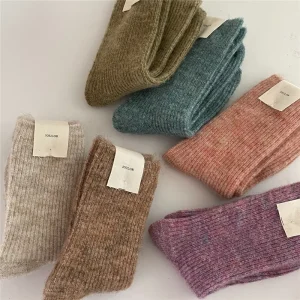 Winter Thermal Breathable Eco Friendly Women’s Crew Socks 9% Wool Spandex Japanese Style Knitting Warm Homewear Daily Use