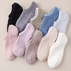 Winter Thermal Fleece Sherpa Anti Slip Socks No Show Unisex Slipper Socks Low Cut With Non Slip Grips