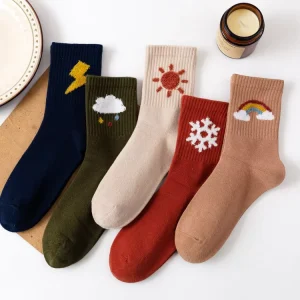Winter Thermal Thick Socks Fashionable Design Weather Pattern Crew Socks Thunder Cloud Sun Snowflake rainbow Socks