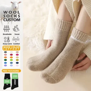 Winter Thermal Warm Breathable Thick Wool Crew Sock for Women Custom Soft Cozy with Design