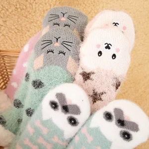 Winter Thick Crew Fuzzy Home Floor Socks Cute Animal Women Slippers Socks for House