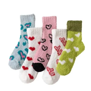 Winter Thick Terry Eco Friendly Cotton Spandex Knitted Crew Dress Socks Digital Print Cuff Logo Warm Daily Women’s