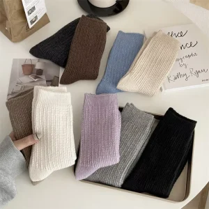 Winter Thick Thermal Wool Socks Women Fashion Solid Color Warm Wool Women Socks