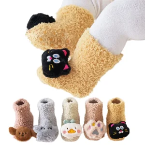 Winter Thick Warm Casual Knitted Cotton Baby Socks Non Slip Crew Ankle High with Cute Cartoon Logo for Toddlers